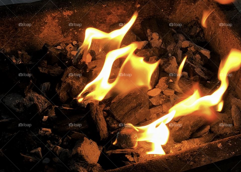 Barbecue coal fire flames. 