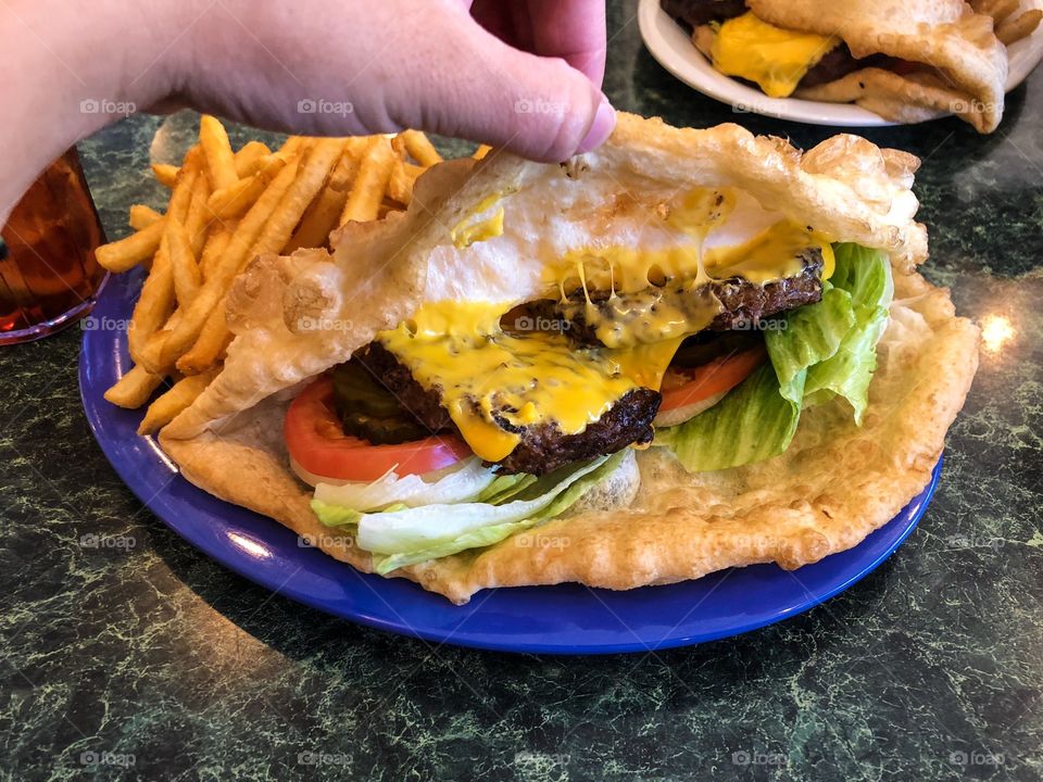 Eating local on a Navajo Reservation. A tradition of a delicious juicy hamburger.