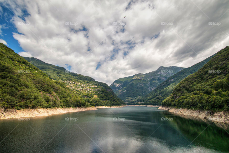 View of Lago do vogorno in Canton Ticino, Switzerland
