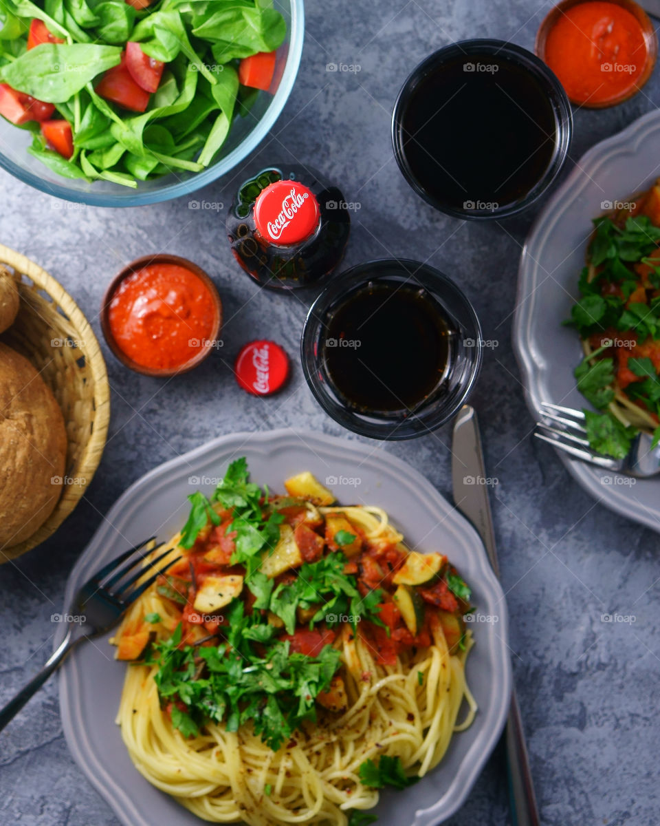 coca cola food flatlay