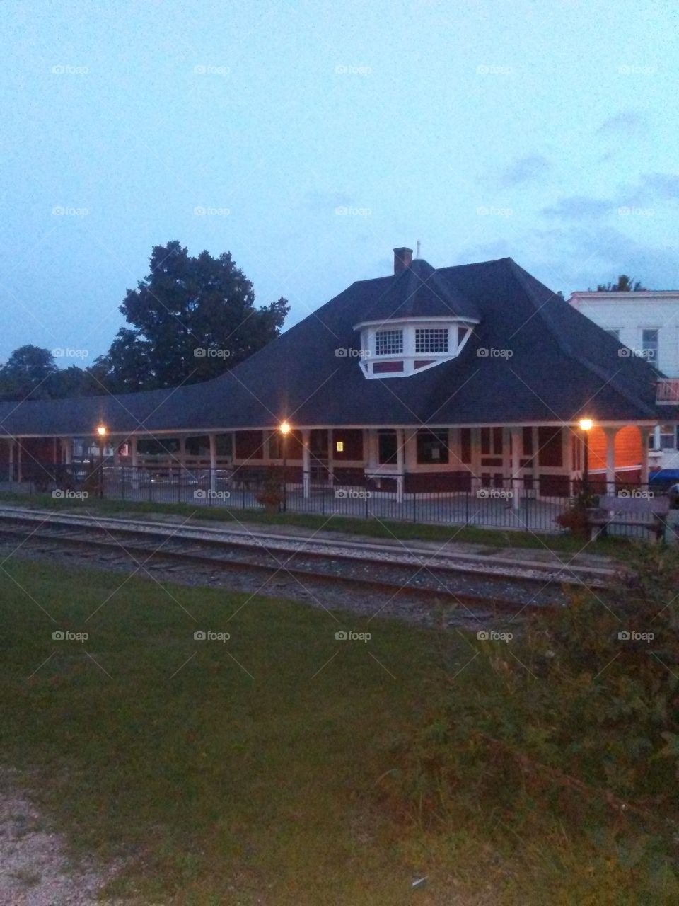 Trackside view of the train depot in Elkhart Lake, Wisconsin.