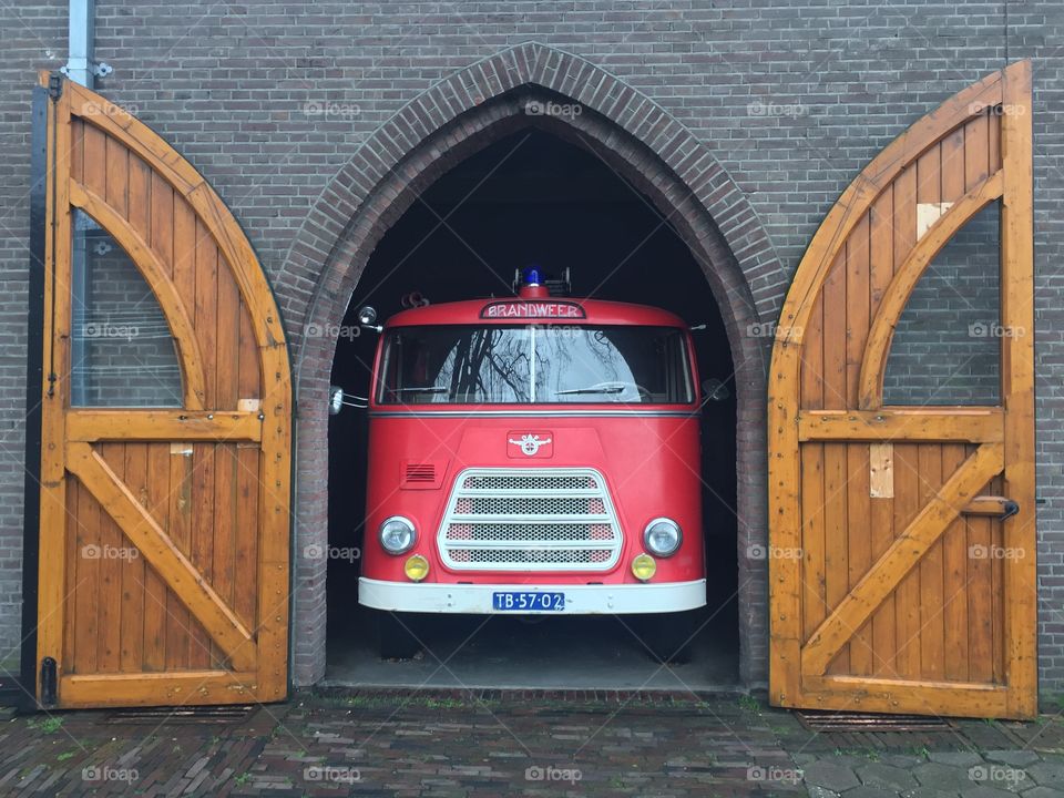 An old Dutch fire brigade in the old La Trappe abdij 