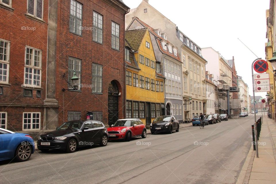 Copenhagen Street. Colorful street in Copenhagen, Denmark
