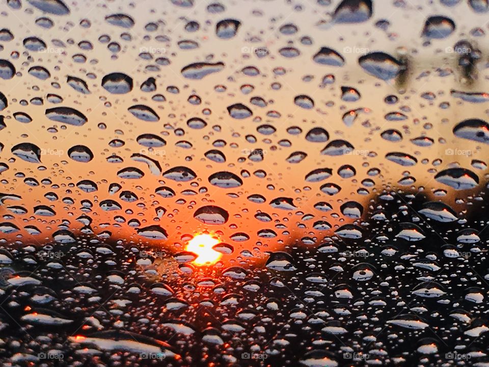 Beautiful Florida sunset through raindrops 