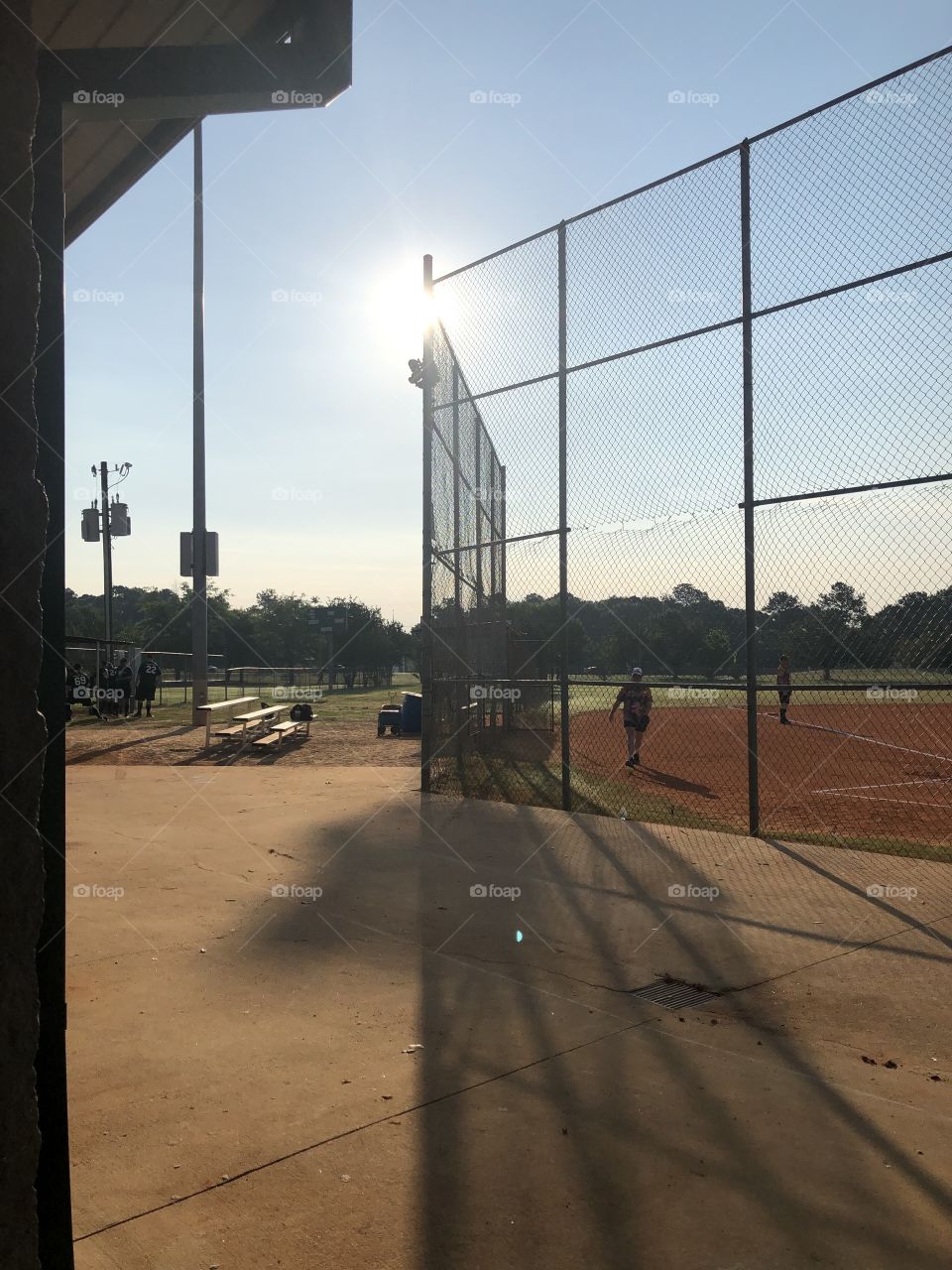Sunny Softball Sunday. Beautiful day for league play. Smell the burgers and fries. Hear the cheers. 