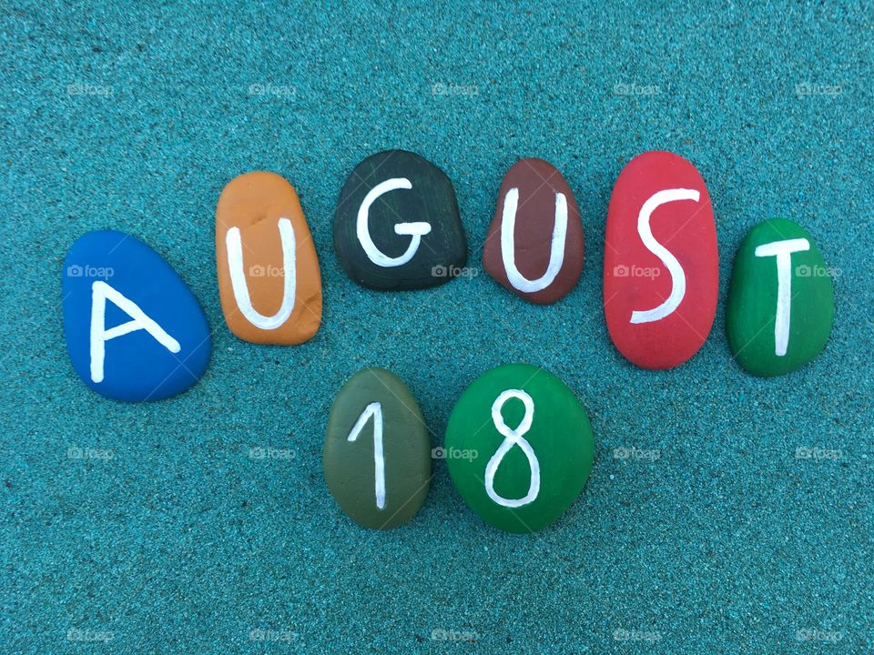 18 August, calendar date on colored stones 