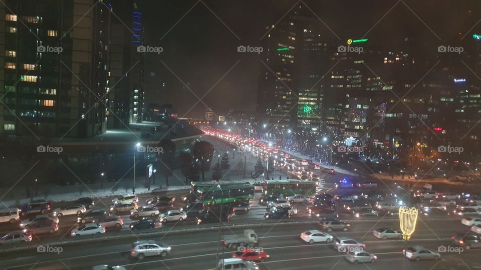 Almaty evening traffic jam