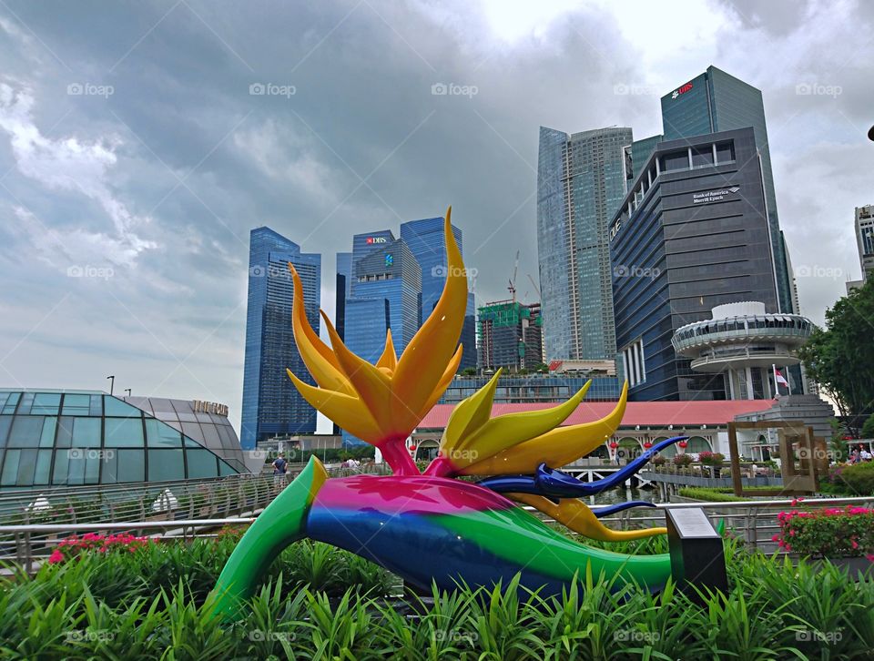 Flower sculpture in the centre of the City  of Singapore