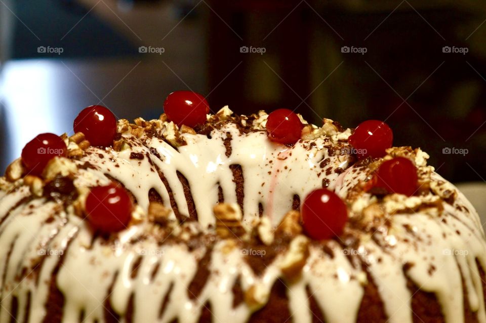 Bundt cake with nuts and cherries 