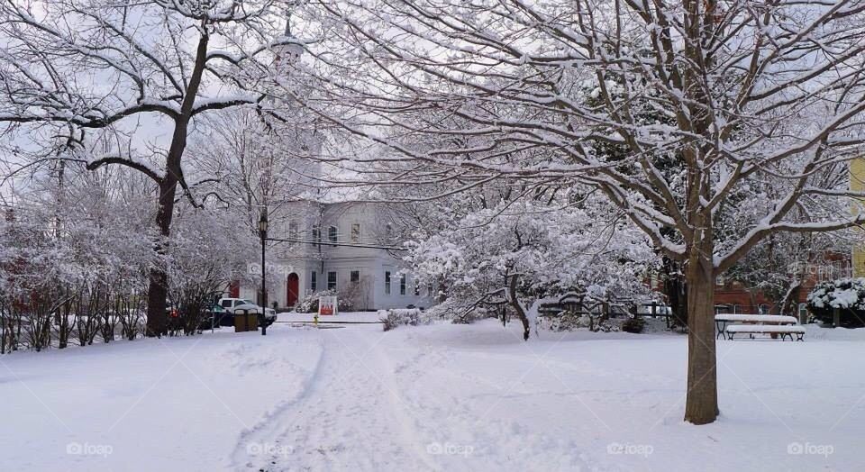 Snow scene in Exeter, New Hampshire