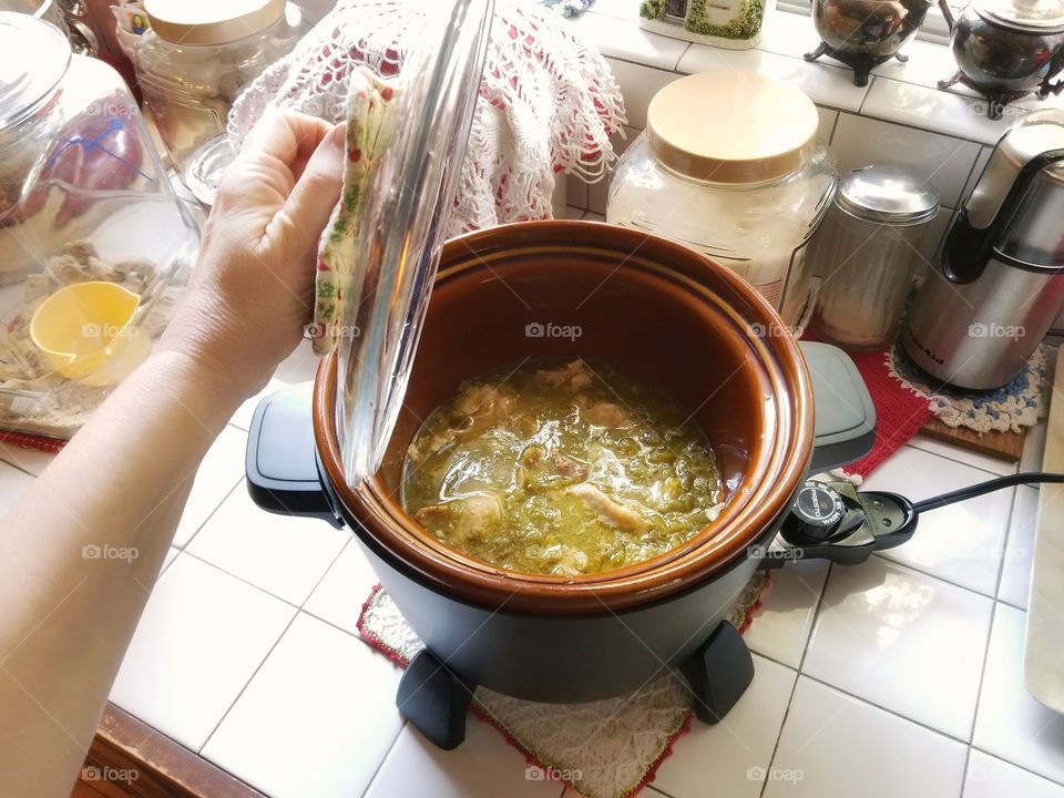 Hatch Green Chili Chicken in the Slow Cooker