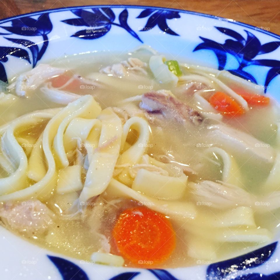 Homemade chicken noodle soup! For all you lovers of tradition. I used the caucus of the chicken and blended all those yummy flavors. Perfect on a cold day!