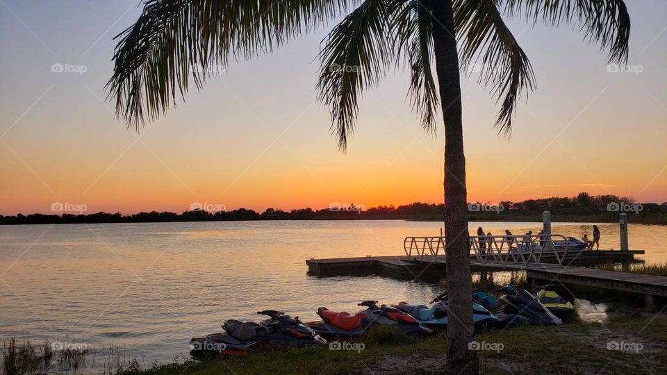 Spring lake sunset