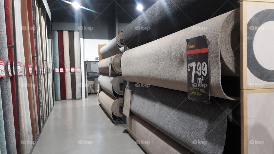 Carpet Shop - Reels Of Brand New Cheap Carpet In Warehouse - Grey Brown and Cream Colours - Carpets For Sale - Showroom