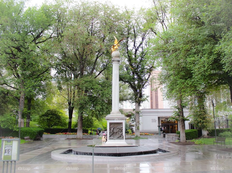 A sculpture in a church complex 