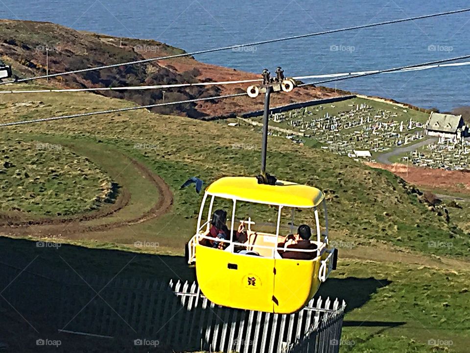 Yellow cable car. Cable car