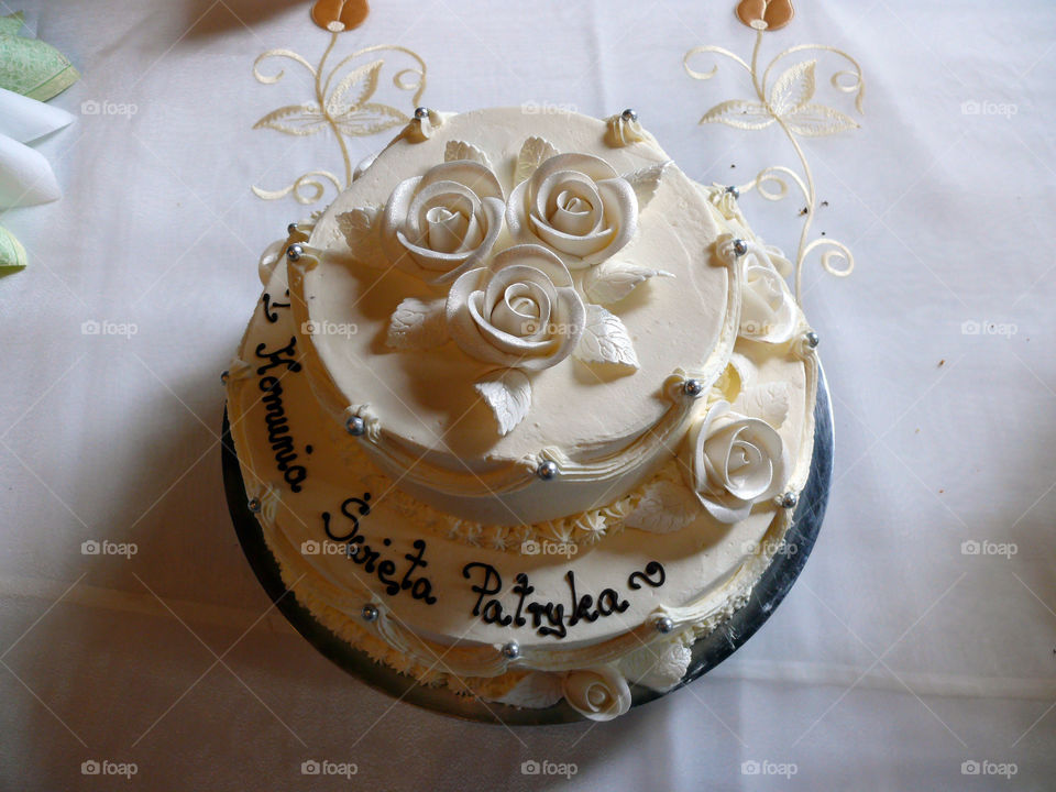 Close-up of celebration cake in Jelenia Góra, Poland.