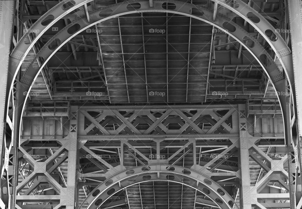 Under the Williamsburg Bridge viewed from Lower East Side Park, NewYork City, USA