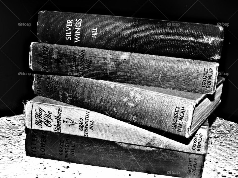Old books black and white 