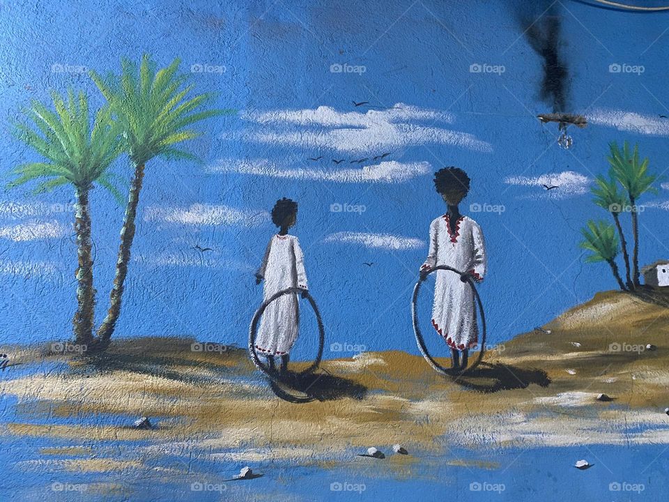 Painting at Nubian house in Aswan, Egypt 