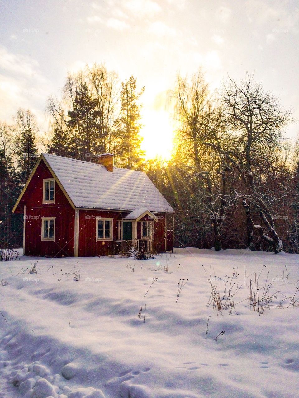 High angle view of house in winter