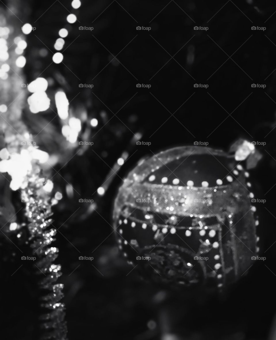 Christmas ball. Black and white photo