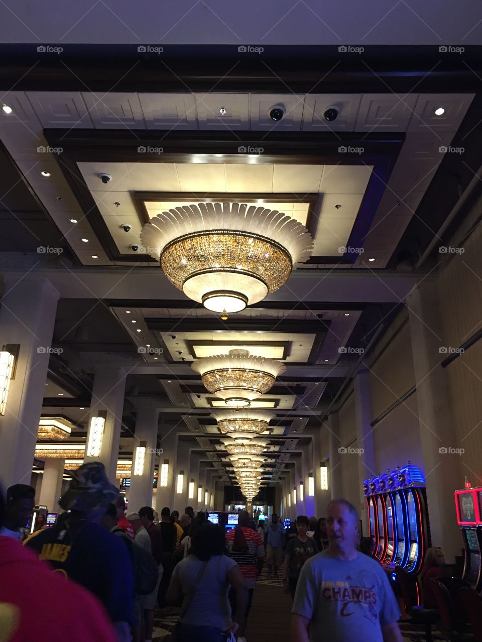 Inside the Jack casino in Cleveland.  Look at those chandeliers.  