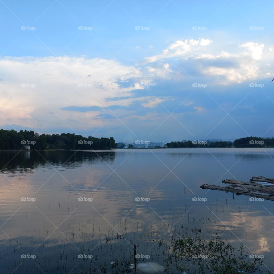 View of the lakeside in the evening