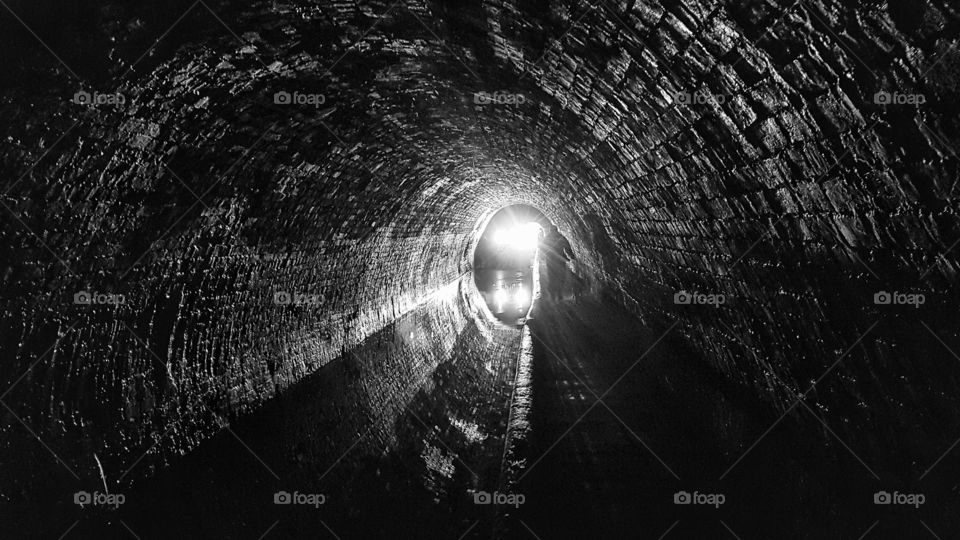 Walking through the dark gloomy canal tunnel under Chirk