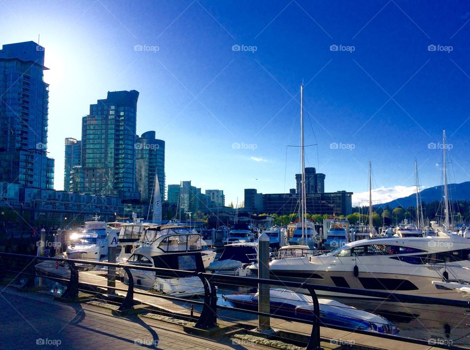 Afternoon stroll along the sea wall in Coal Harbour,  Vancouver BC
