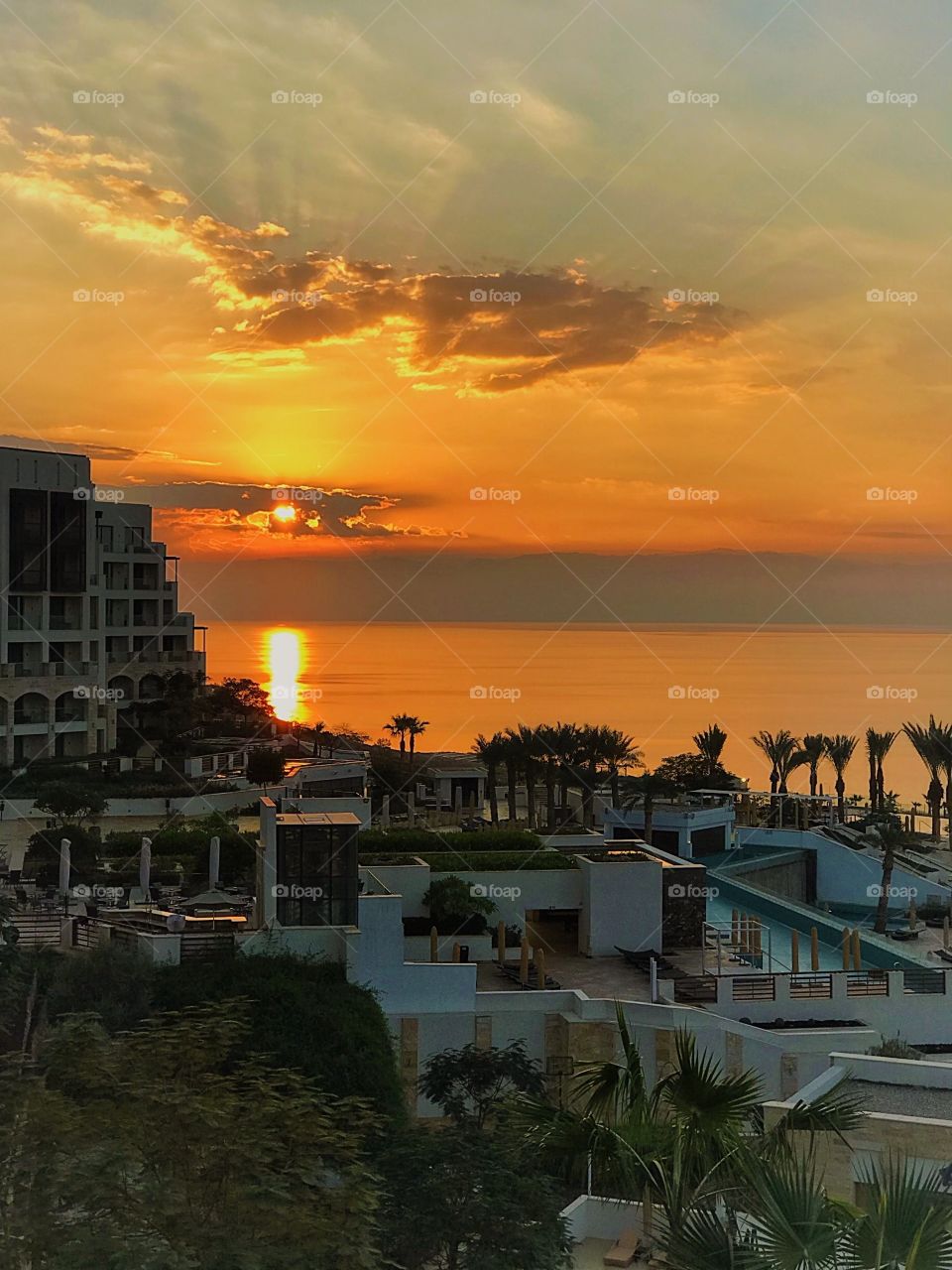Beautiful Sunset view from Hilton Hotel in the dead Sea Jordania