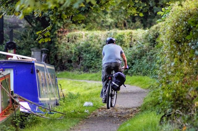 Cycling home. Bags packed and off he goes
