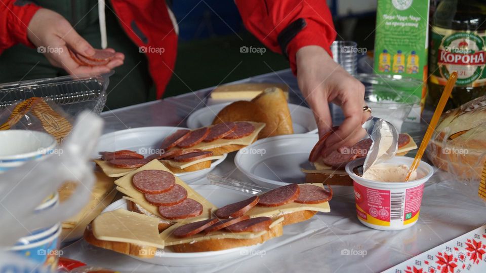 Sandwiches made of Ukrainian sausage