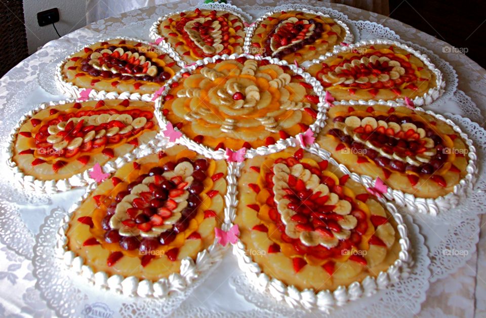 close up of flower shaped fruit cake