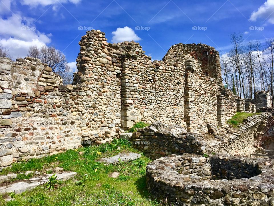 Remains of the ancient early Christian basilica of S. Giovanni, V century, archaeological area of Castelseprio, province of Varese