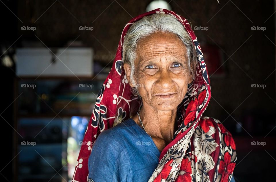 Old women in bangladesh with wrinkled face