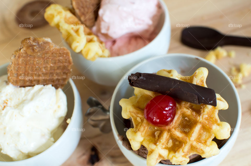 Vanilla ice cream and waffle