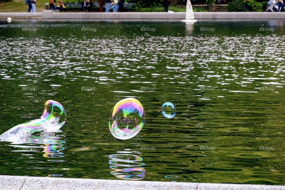 Bubbles Floating Over Lake In Central Park New York City, Artistic Photography Of Bubbles 