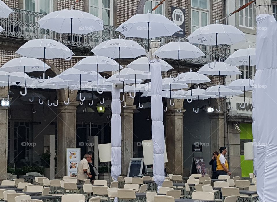 White umbrellas