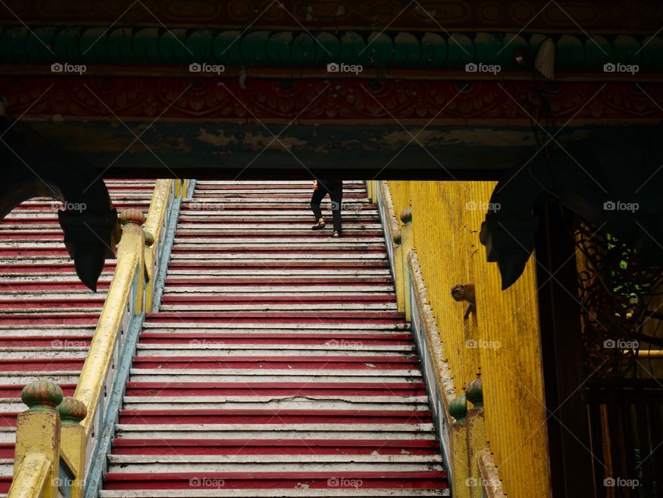 These are the stairs that goes up to the Batu Caves, in Kuala Lumpur 