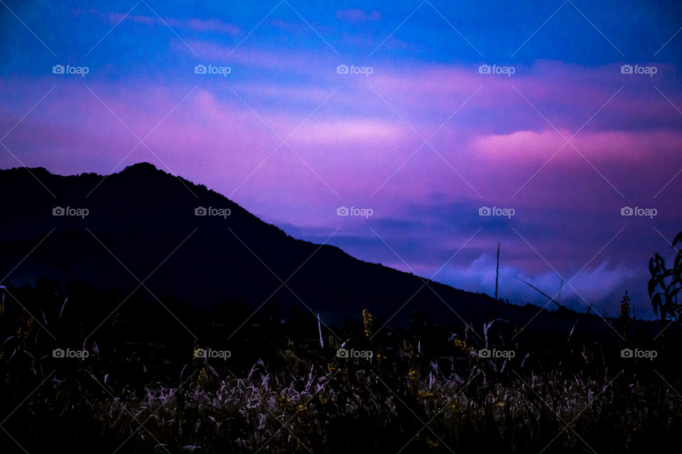 bali sunset on mountain
