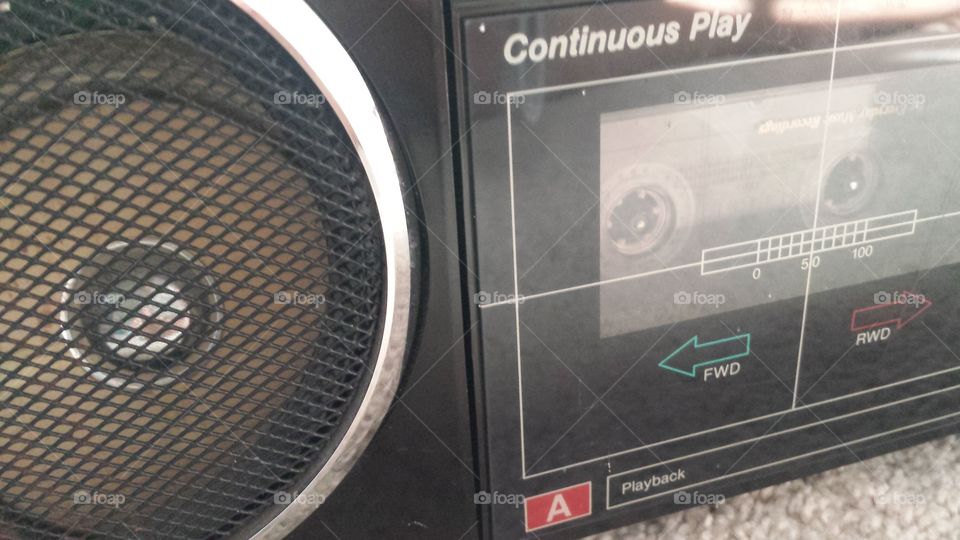 boom box with cassette tape