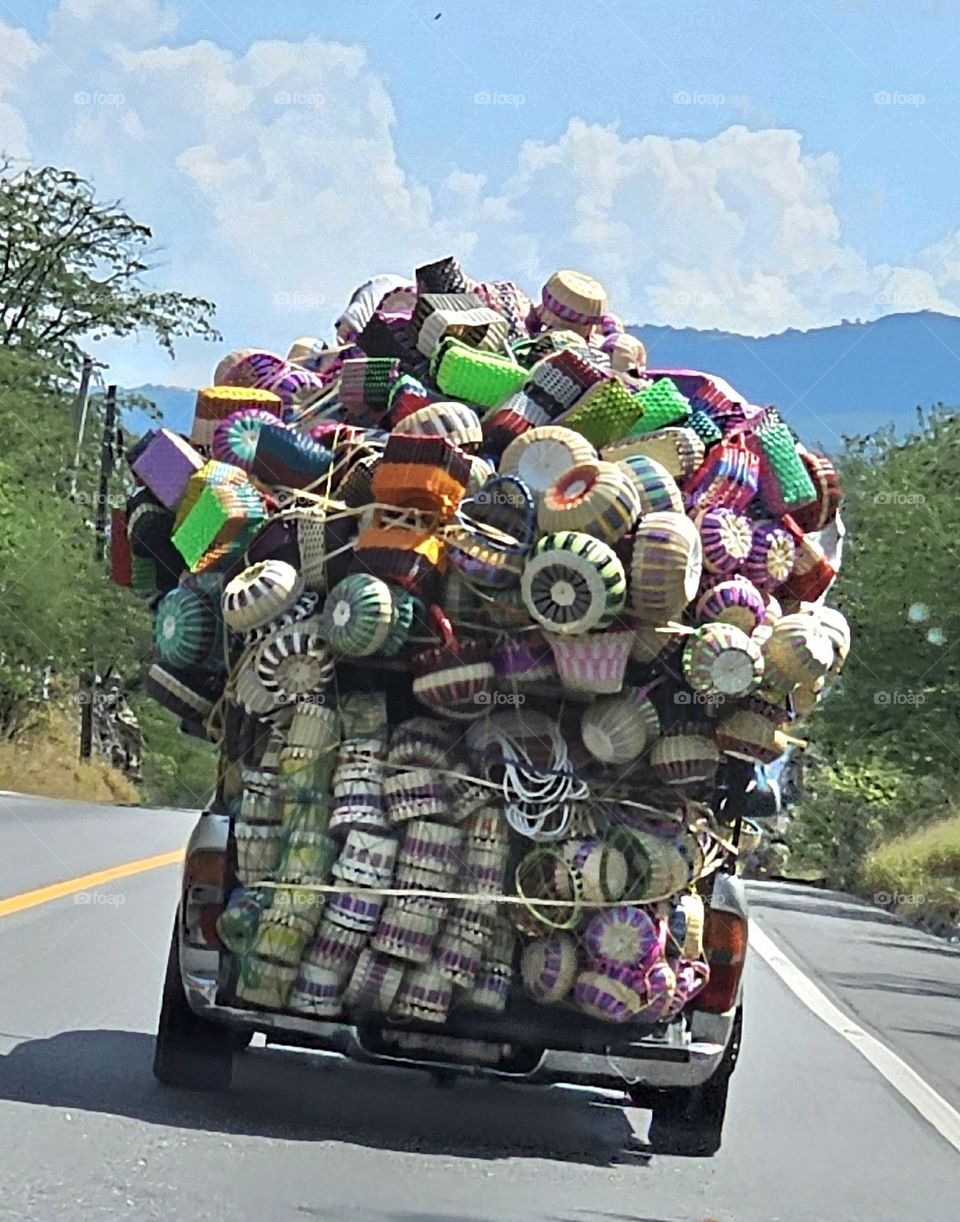 truck with baskets in Guatemala
