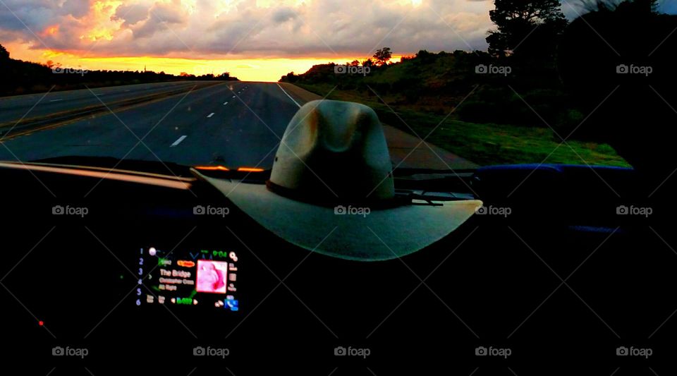 cowboy road trip, we had sunset dash of truck