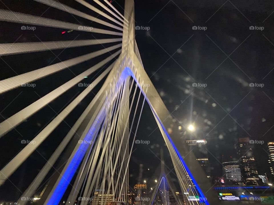 Nighttime Electric Blue Suspension Bridge