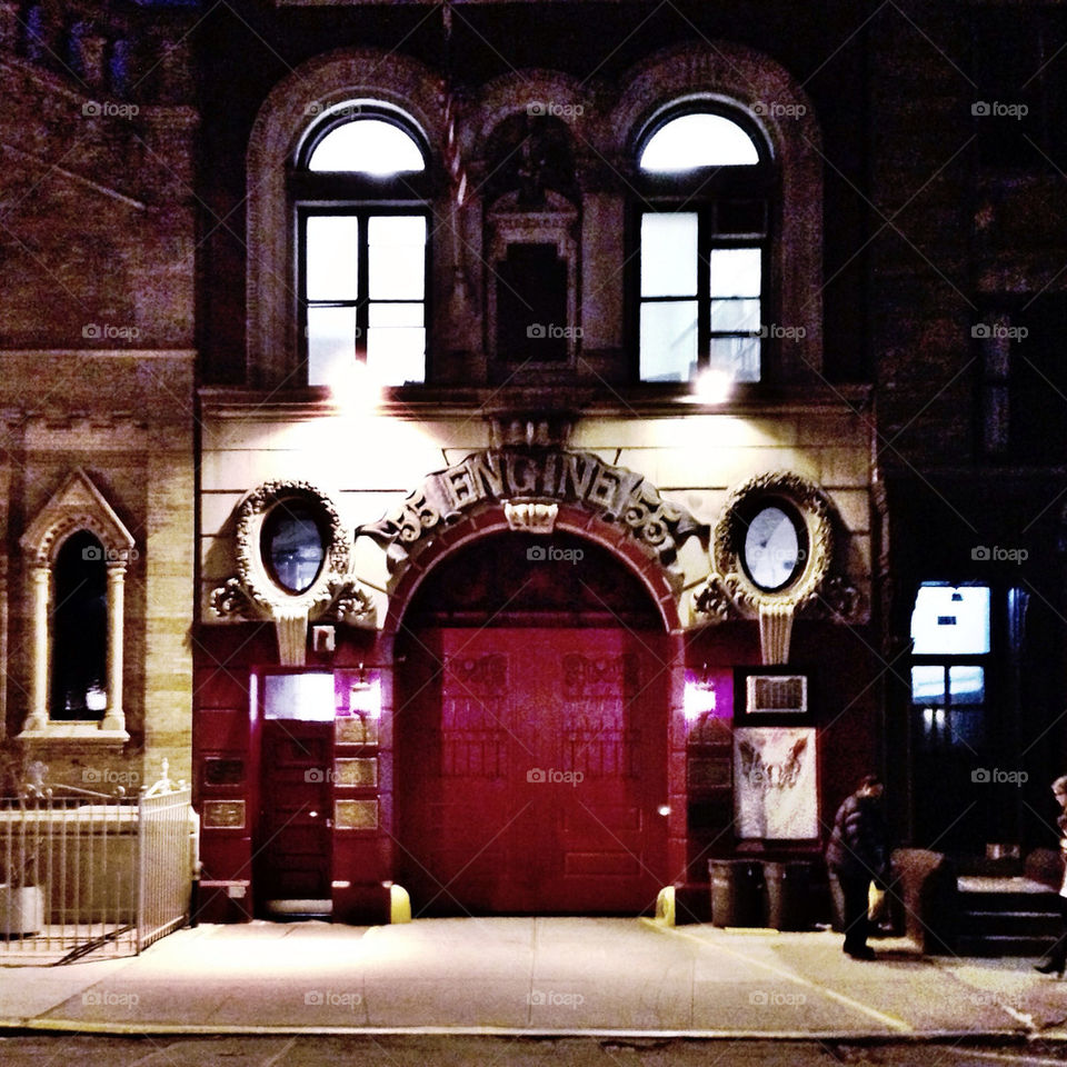 Engine 55 Fire house at night, NYC.