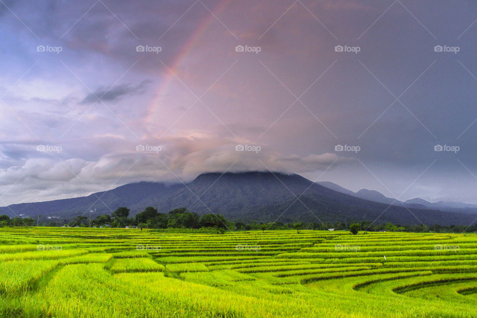 rainbow at mountain range
