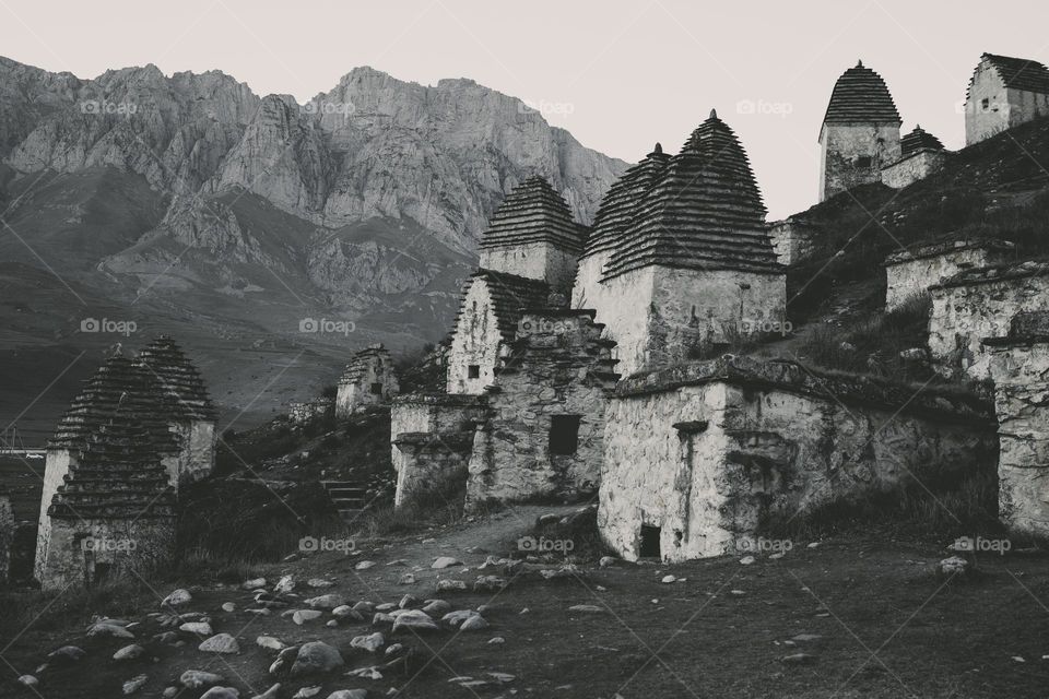 Stone crypts in high mountain