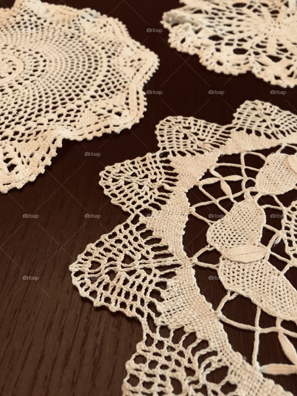 Old handmade lace doilies