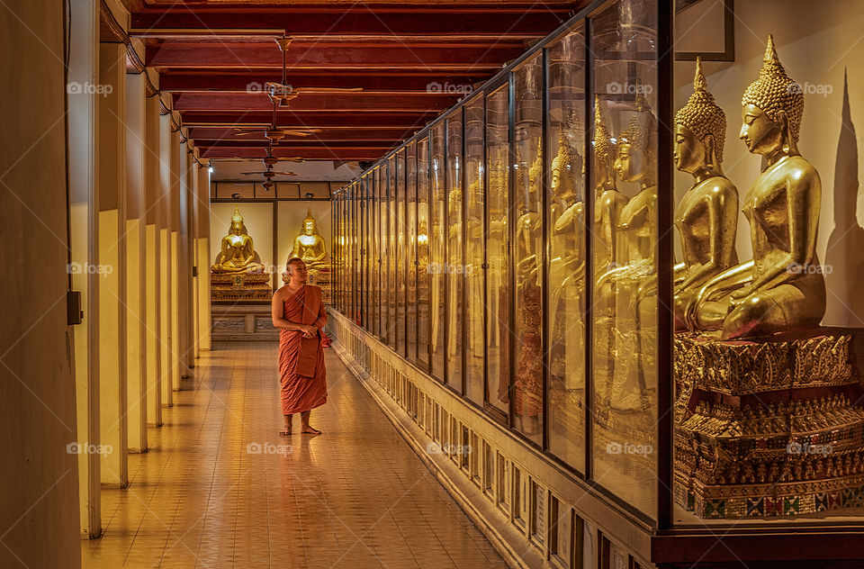 Thai monk in beautiful temple